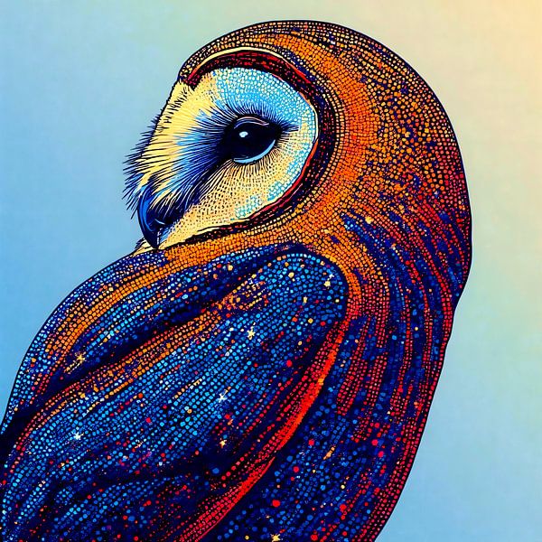 Himmlische Schleiereule – Pointillistisches Porträt von A.D. Digital ART