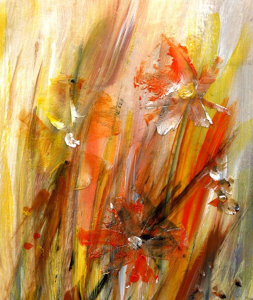 speels - abstracte bloemen van Claudia Gründler canvas, meer
