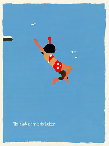 HET MOEILIJKSTE IS DE LADDER – Zwembadposter
