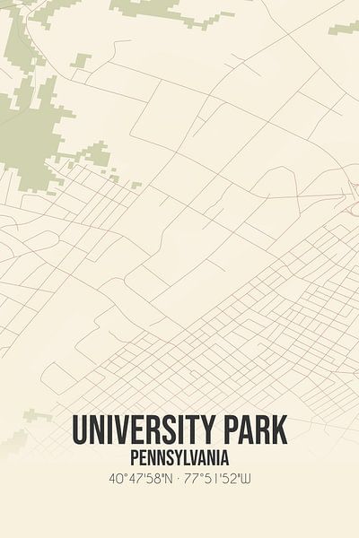 Vieille carte de University Park (Pennsylvanie), USA. par Affiches de lieux