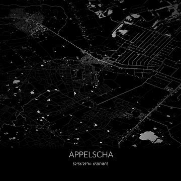 Zwart-witte landkaart van Appelscha, Fryslan. van Rezona