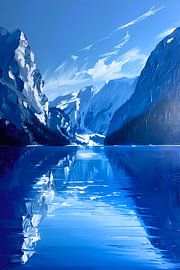 Abstract mountain landscape in blue tones by Art & Soul Creations