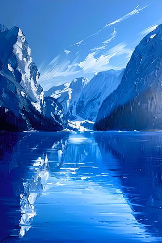 Abstract berglandschap in blauwe tinten