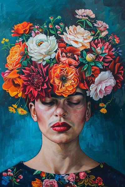 Frida in een bloemendroom van Poster Art Shop