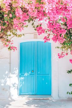 Porte bleue Magie des fleurs sur Poster Art Shop