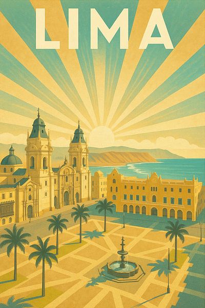 Lima Golden Horizon - Art Deco Plaza Mayor Poster par Travel Shop