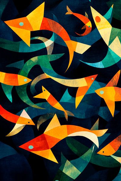 Bunte Strömung – Fischtraum im Blau von Poster Art Shop