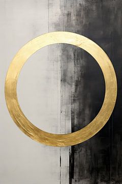 Aziatische abstractie met gouden cirkel van Digitale Schilderijen