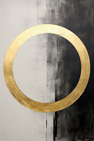 Abstraction asiatique avec cercle d'or par Digitale Schilderijen