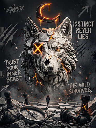 L'instinct ne ment jamais. Faites confiance à la bête qui sommeille en vous. Graphisme « Cyberpunk Wolf »
