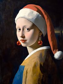 Meisje met kerstmuts van Poster Art Shop