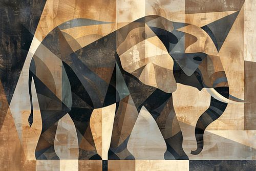 Abstracte Sepia Geometrische Olifant Kunst