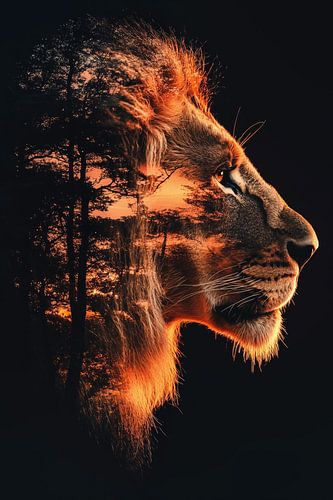 Löwe mit Sonnenuntergang