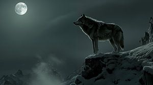 Wolf auf einem Berg Mondscheinpanorama