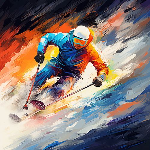 Wintersport Passie: Abstracte Sneeuw en Snelheid