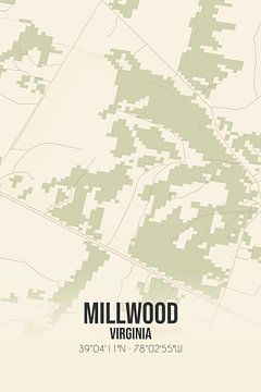 Vintage landkaart van Millwood (Virginia), USA. van MijnStadsPoster
