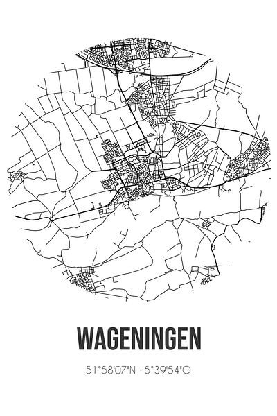 Wageningen (Gelderland) | Map | Black and white by Prints of Place