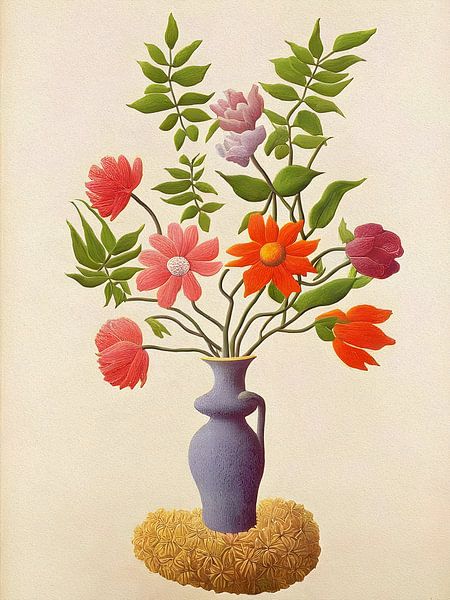 Bouquet de fleurs dans un vase gris par Artclaud