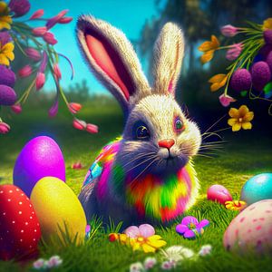 süßer Osterhase mit Eiern,  ART Illustration