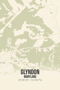 Vintage landkaart van Glyndon (Maryland), USA. van MijnStadsPoster