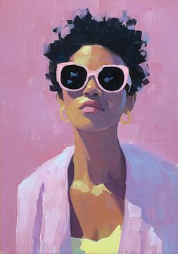 Femme stylée avec lunettes de soleil sur fond rose sur Niklas Maximilian