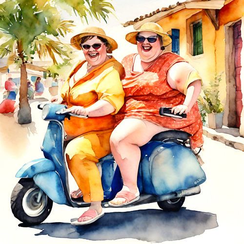 2 gezellige dames op de scooter