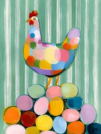 Colourful chicken on Easter eggs by But First Framing