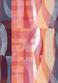 Retro pattern in pink, orange, blue and red on linen. by Dina Dankers