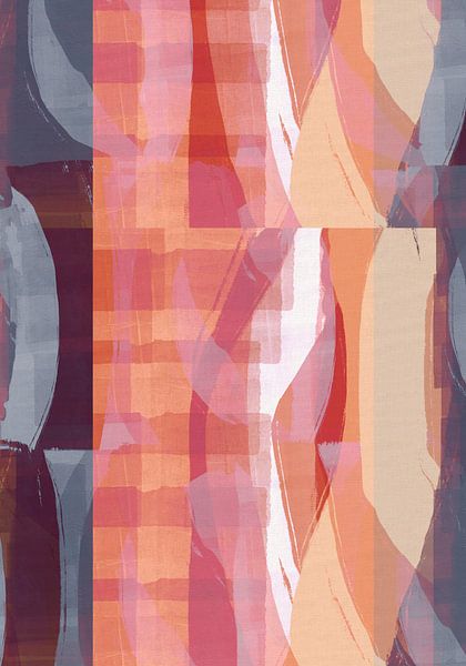 Retro-Muster in Rosa, Orange, Blau und Rot auf Leinen. von Dina Dankers