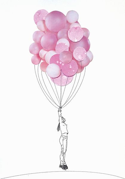 Collage Kunst Print - Meisje met ballon van Angela Peters