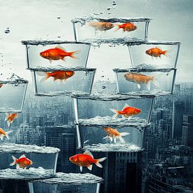 Le poisson rouge dans la ville de verre | Là où les rêves flottent au-dessus des gratte-ciel sur Karina Brouwer