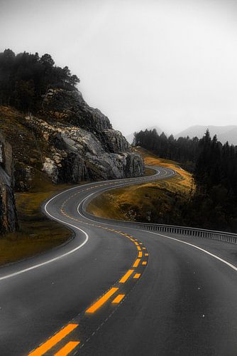 Slingerende weg in de Noorse bergen