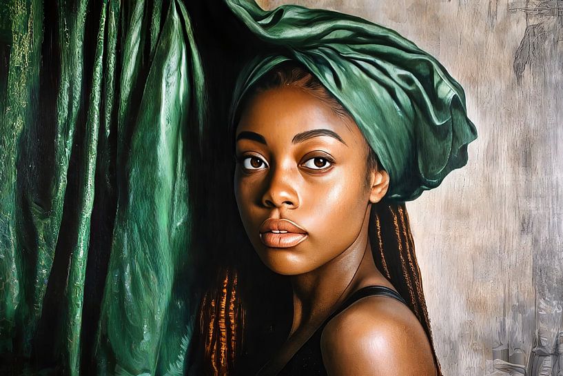 Femme mystérieuse au turban vert par Frank Heinz