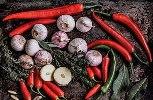 Cuisine épicée - Chili, ail &amp ; herbes aromatiques