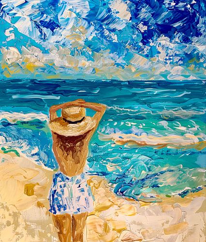 femme avec chapeau à la plage