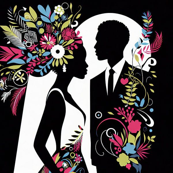 Bride and groom silhouettes illustration by Laly Laura