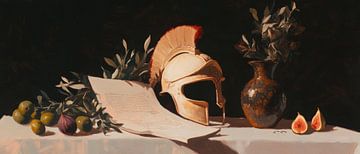 Romeinse helm en fruit van Poster Art Shop