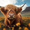 Scottish highlander close up in nature by Digitale Schilderijen