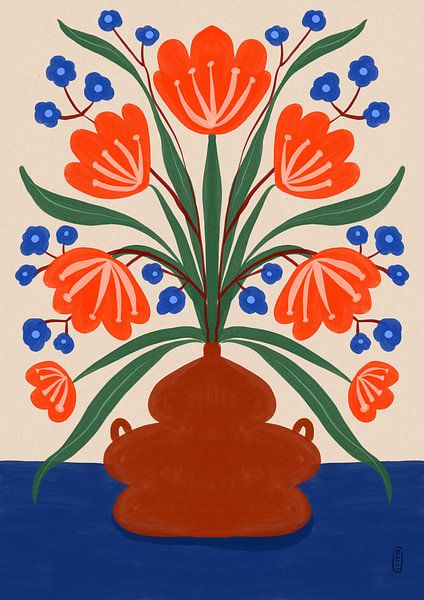 Boho Folk Floral Illustration by Dirkie Nell
