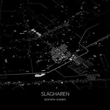 Zwart-witte landkaart van Slagharen, Overijssel. van Rezona