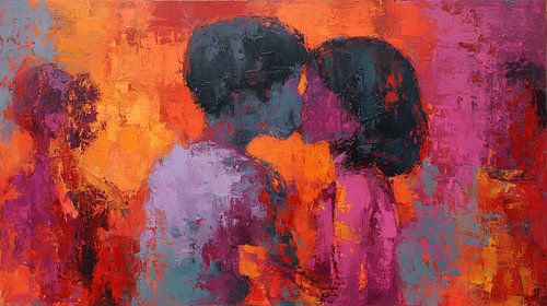 Abstract kissing boy and girl panorama