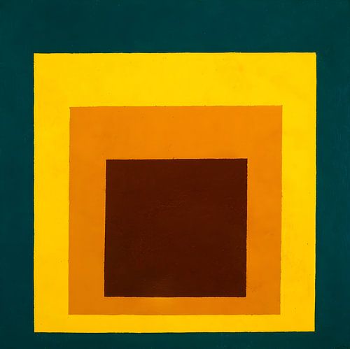 Josef Albers - Hommage an das Quadrat, dunkelgrün, gelb, orange, braun . Hohe Auflösung