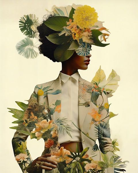 Modern portrait in shades of green and yellow by Carla Van Iersel