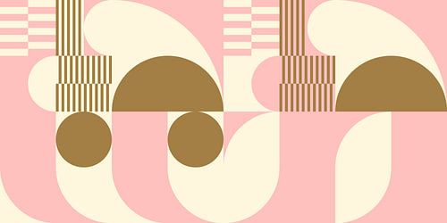 Abstracte retro geometrische kunst in goud, roze en gebroken wit nr. 12
