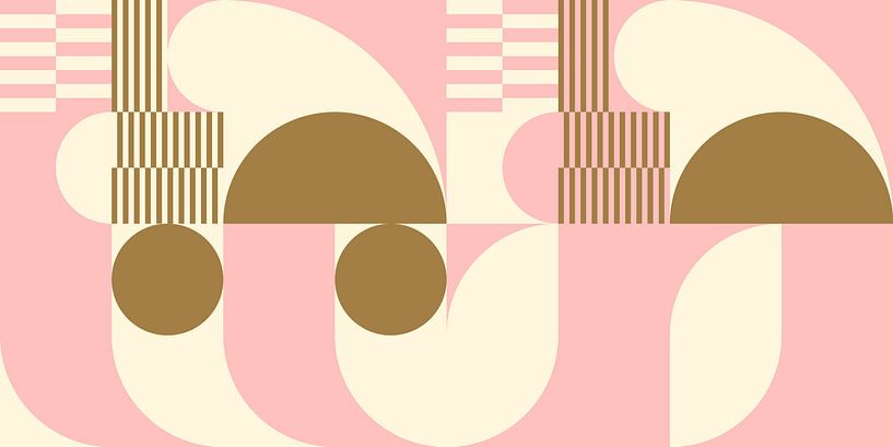 Abstracte retro geometrische kunst in goud, roze en gebroken wit nr. 12 van Dina Dankers