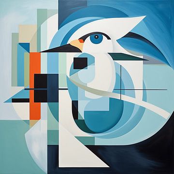 Oiseau abstrait bleu sur Karina Brouwer