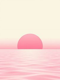Gelassener Sonnenaufgang: Ein minimalistischer Traum von einer rosa Sonne über einem ruhigen Meer