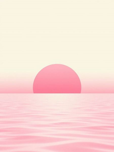 Lever de soleil sur la sérénité : Un rêve minimaliste d'un soleil rose sur une mer apaisante par Artistic