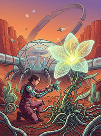 Mars Colony Sci-Fi Botanist Circuit Flower Alien Planet Graphic Illustration by The Deeper Way