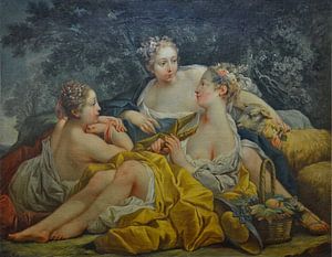 Oben-ohne-Nymphen, die Flöte spielen, François Boucher